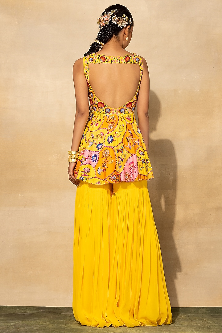 Yellow Georgette Gharara Set by DiyaRajvvir at Pernia's Pop Up Shop
