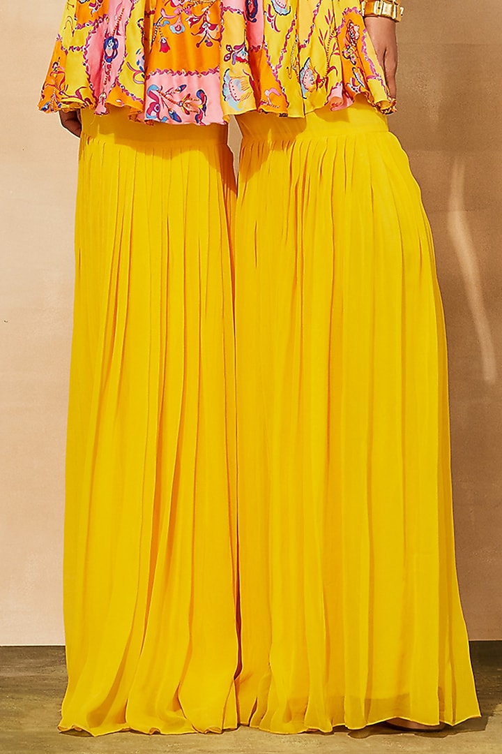Yellow Georgette Gharara Set by DiyaRajvvir at Pernia's Pop Up Shop