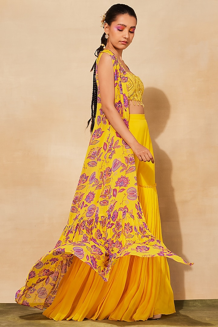 Yellow Georgette Gharara Set by DiyaRajvvir at Pernia's Pop Up Shop