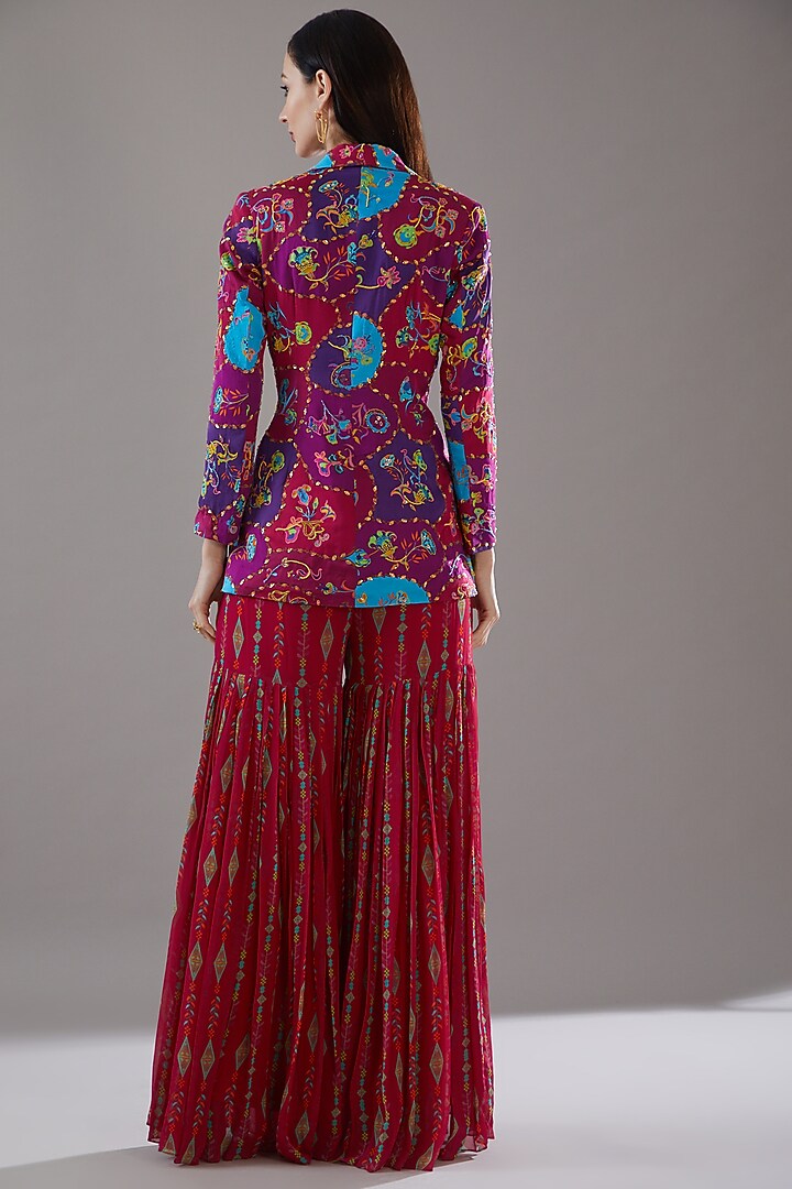 Crimson Red Modal & Georgette Printed Gharara Set by DiyaRajvvir at Pernia's Pop Up Shop