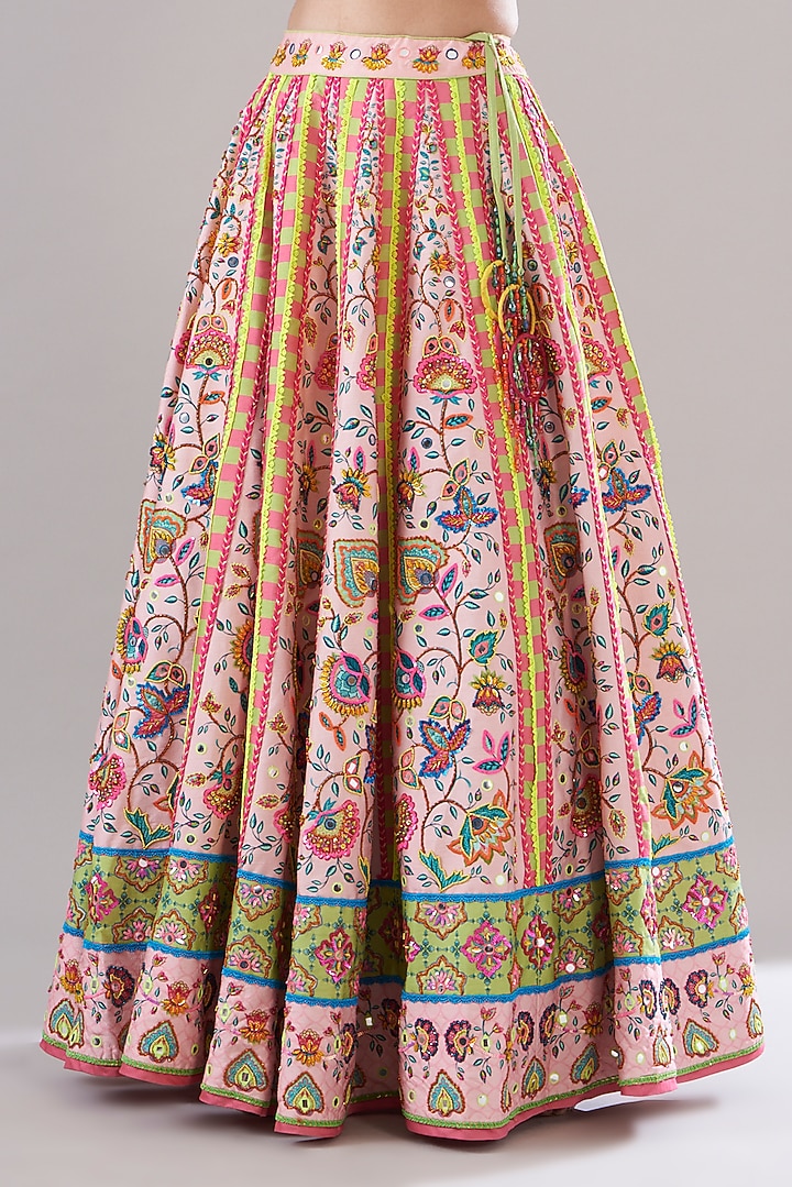 Blush Pink Tulle & Raw Silk Printed Wedding Lehenga Set by DiyaRajvvir at Pernia's Pop Up Shop