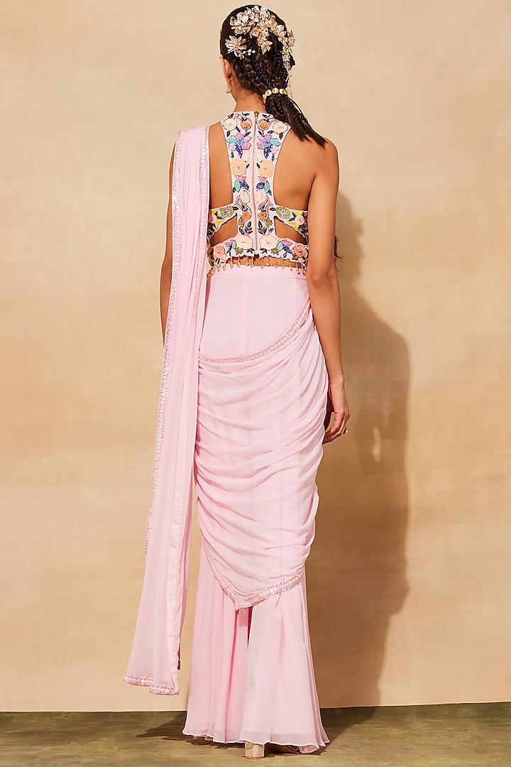 Blush Pink Georgette Sequins Embroidered Sharara Pant Wedding Saree Set
by DiyaRajvvir at Pernia's Pop Up Shop