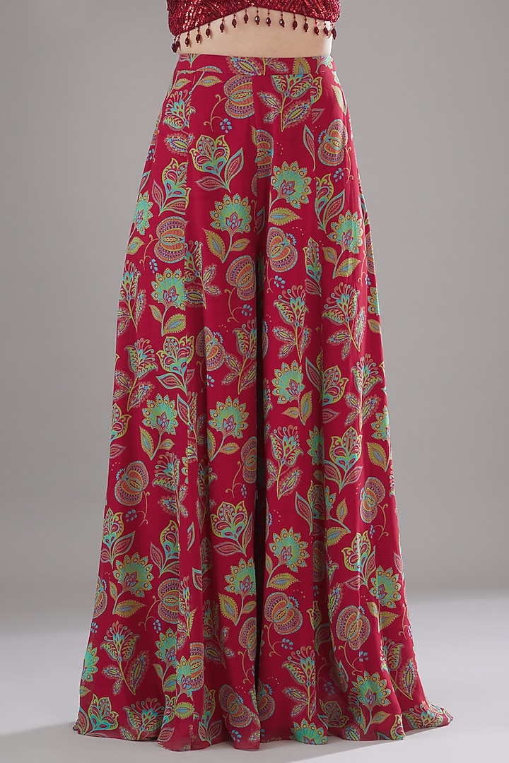 Crimson Red Georgette Printed Wedding Sharara Set by DiyaRajvvir at Pernia's Pop Up Shop