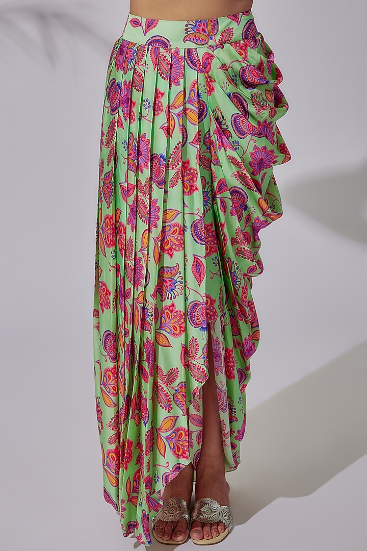 Mint Green Modal Printed Dhoti Skirt Set by DiyaRajvvir at Pernia's Pop Up Shop