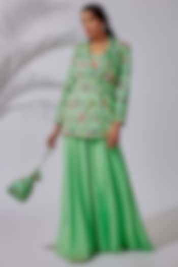 Mint Green Modal & Georgette Sharara Set by DiyaRajvvir