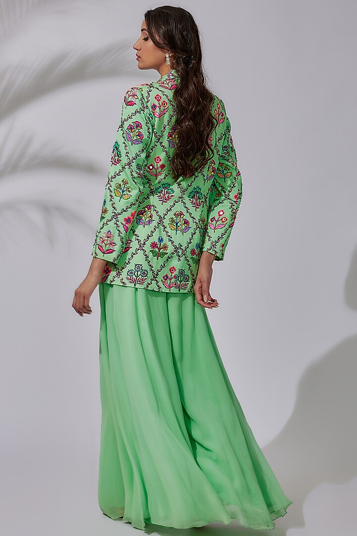 Mint Green Modal & Georgette Wedding Sharara Set by DiyaRajvvir at Pernia's Pop Up Shop
