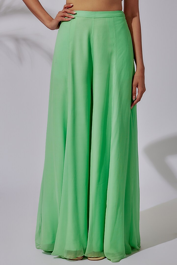 Mint Green Modal & Georgette Wedding Sharara Set by DiyaRajvvir at Pernia's Pop Up Shop