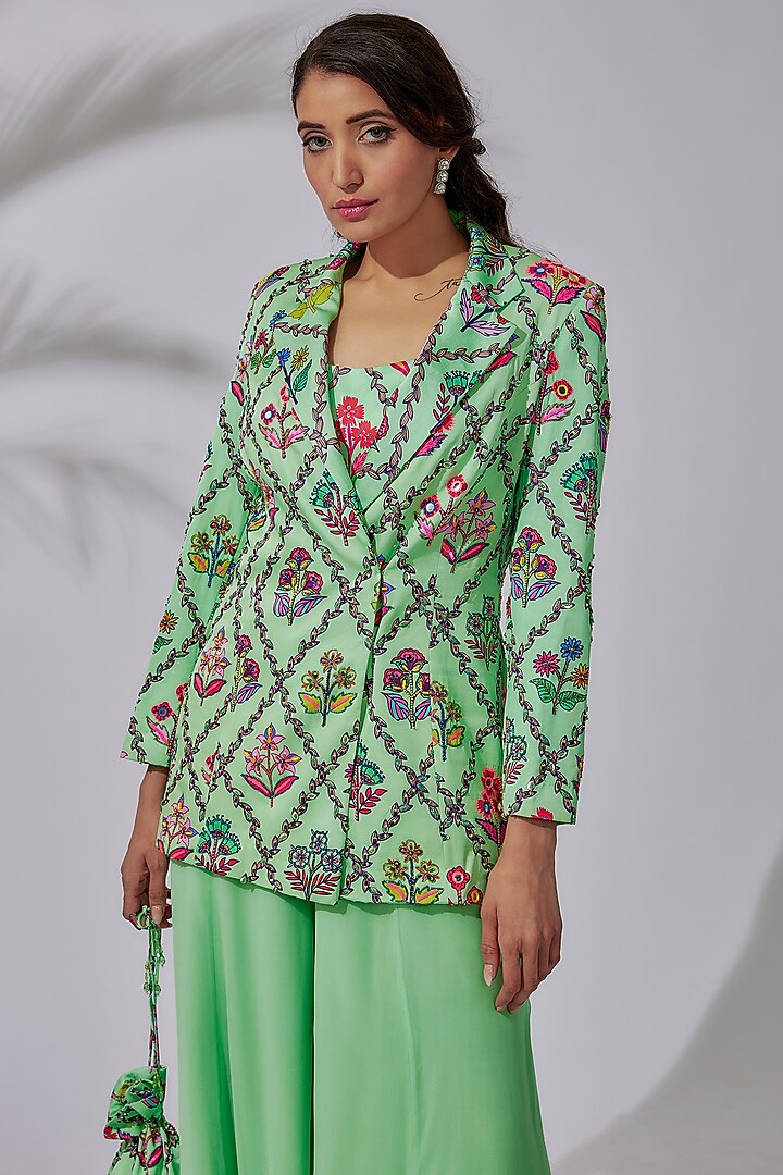 Mint Green Modal & Georgette Wedding Sharara Set by DiyaRajvvir at Pernia's Pop Up Shop