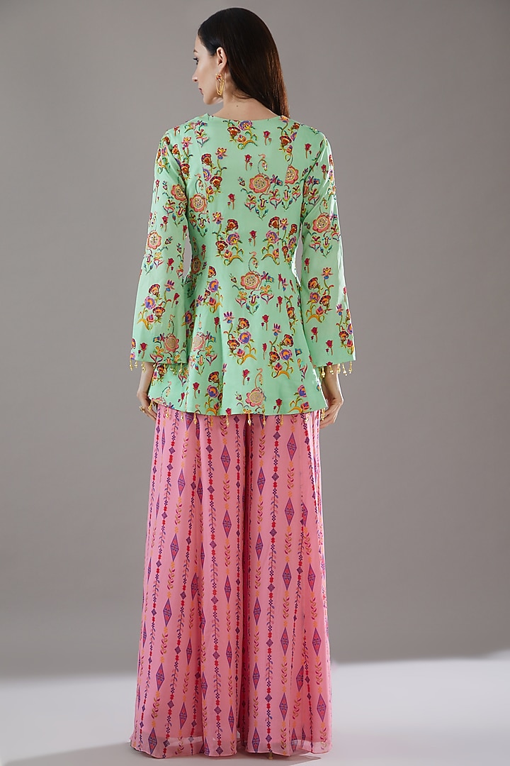 Pink Modal & Georgette Printed Wedding Sharara Set by DiyaRajvvir at Pernia's Pop Up Shop