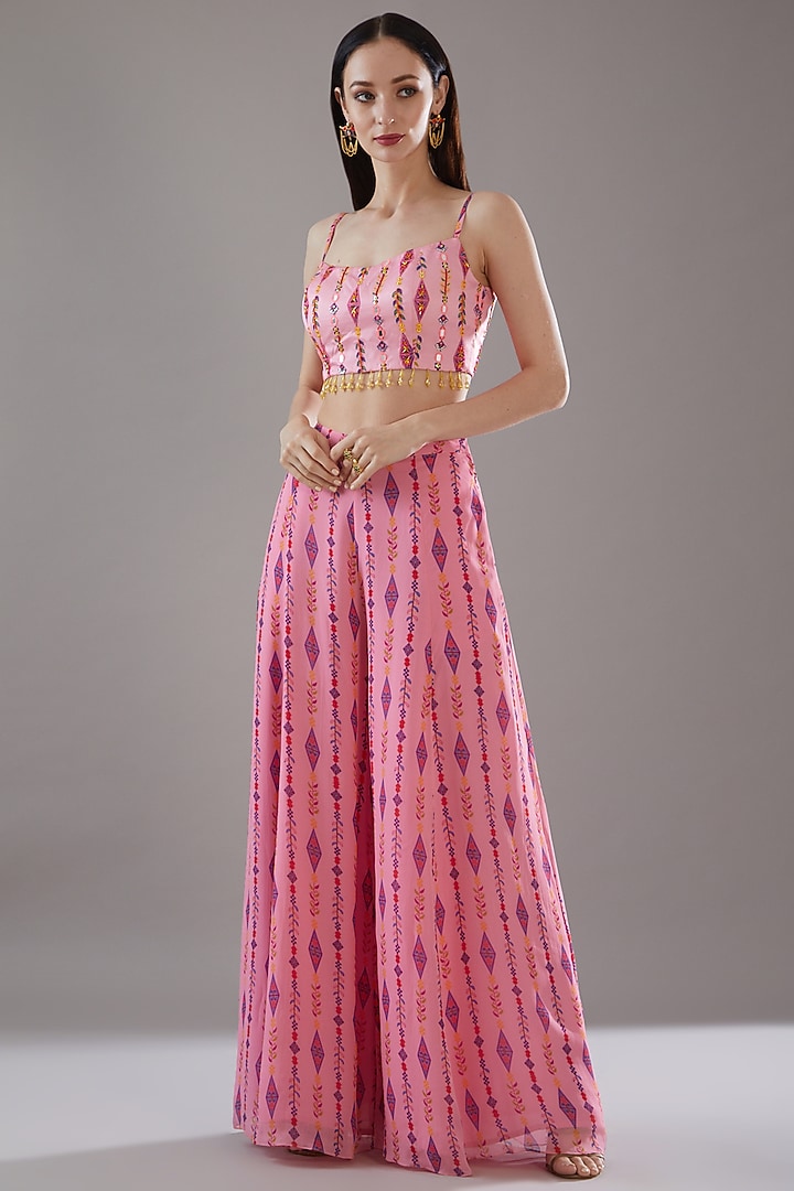 Pink Modal & Georgette Printed Wedding Sharara Set by DiyaRajvvir at Pernia's Pop Up Shop