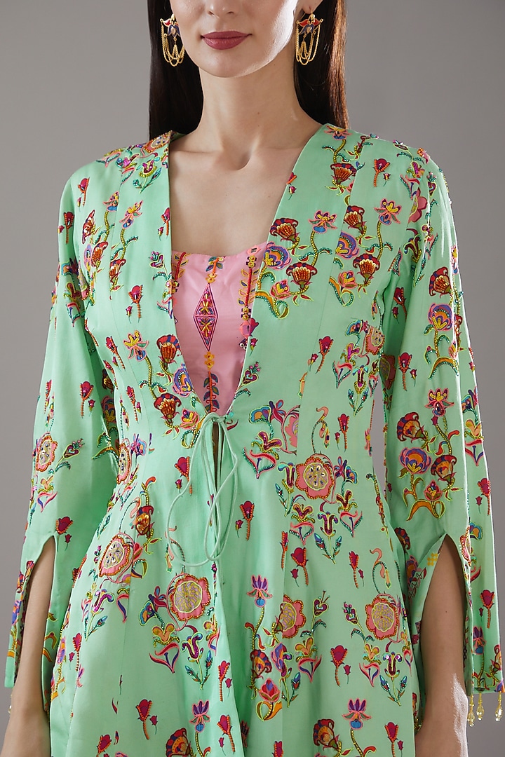 Pink Modal & Georgette Printed Wedding Sharara Set by DiyaRajvvir at Pernia's Pop Up Shop
