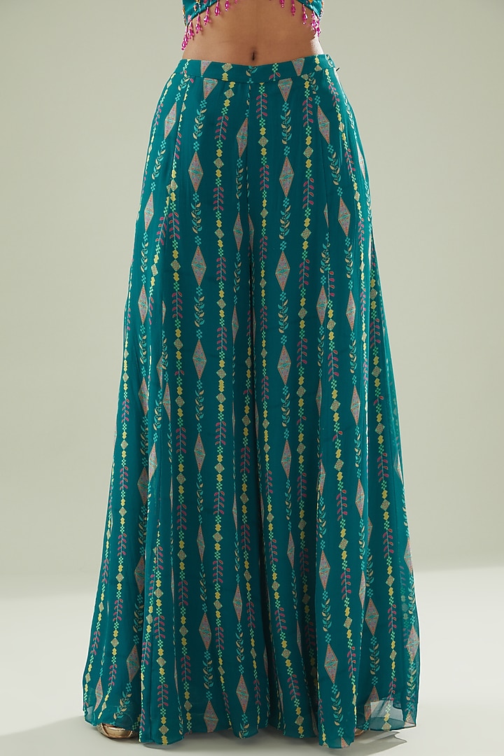 Teal Blue Modal & Georgette Digital Printed Cape Set by DiyaRajvvir at Pernia's Pop Up Shop