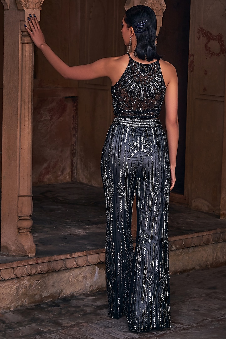 Black Tulle Embroidered Bridal Sharara Set by DiyaRajvvir at Pernia's Pop Up Shop