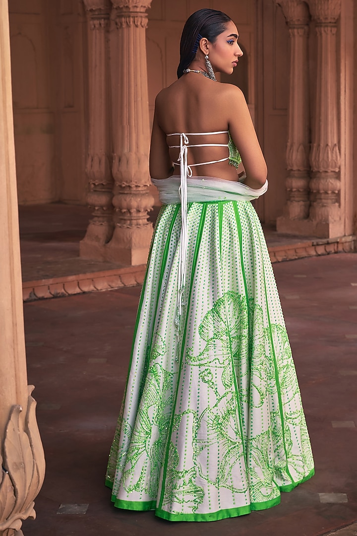 Neon Raw Silk & Tulle Floral Printed Wedding Lehenga Set by DiyaRajvvir at Pernia's Pop Up Shop