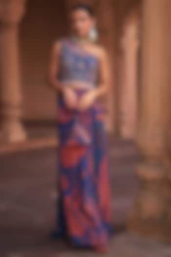 Teal Crepe & Georgette Printed Skirt Set by DiyaRajvvir at Pernia's Pop Up Shop