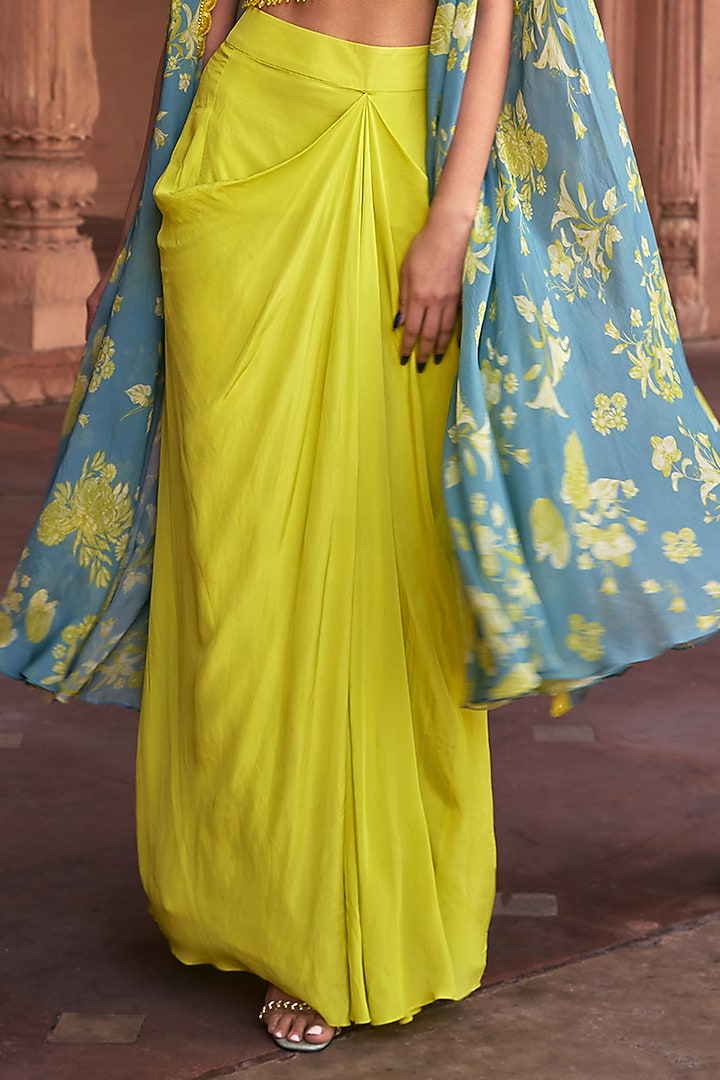 Ice Blue Crepe & Organza Floral Printed Cape Set by DiyaRajvvir at Pernia's Pop Up Shop