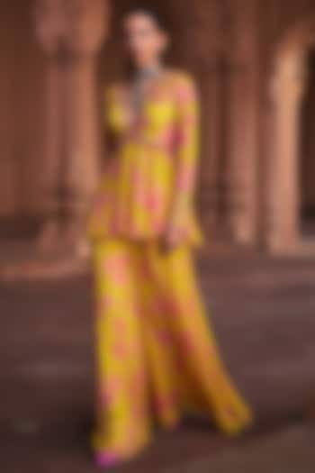 Mango Yellow Georgette Floral Printed Sharara Set by DiyaRajvvir at Pernia's Pop Up Shop