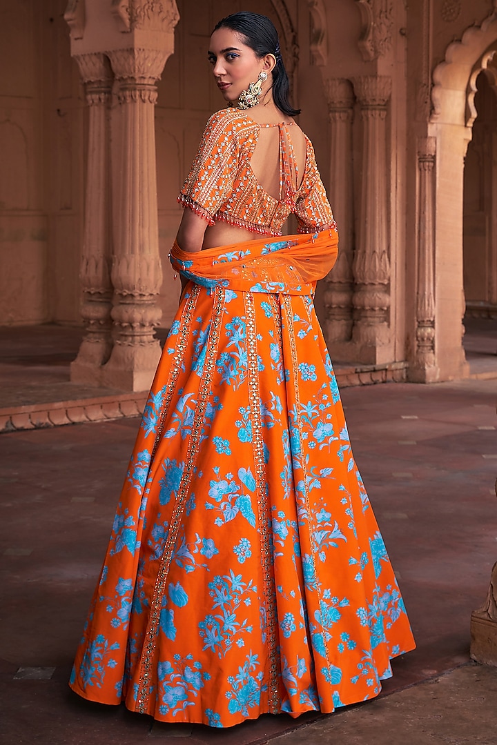 DESIGNER BRIDAL LEHENGA IN TANGERINE main image 1
