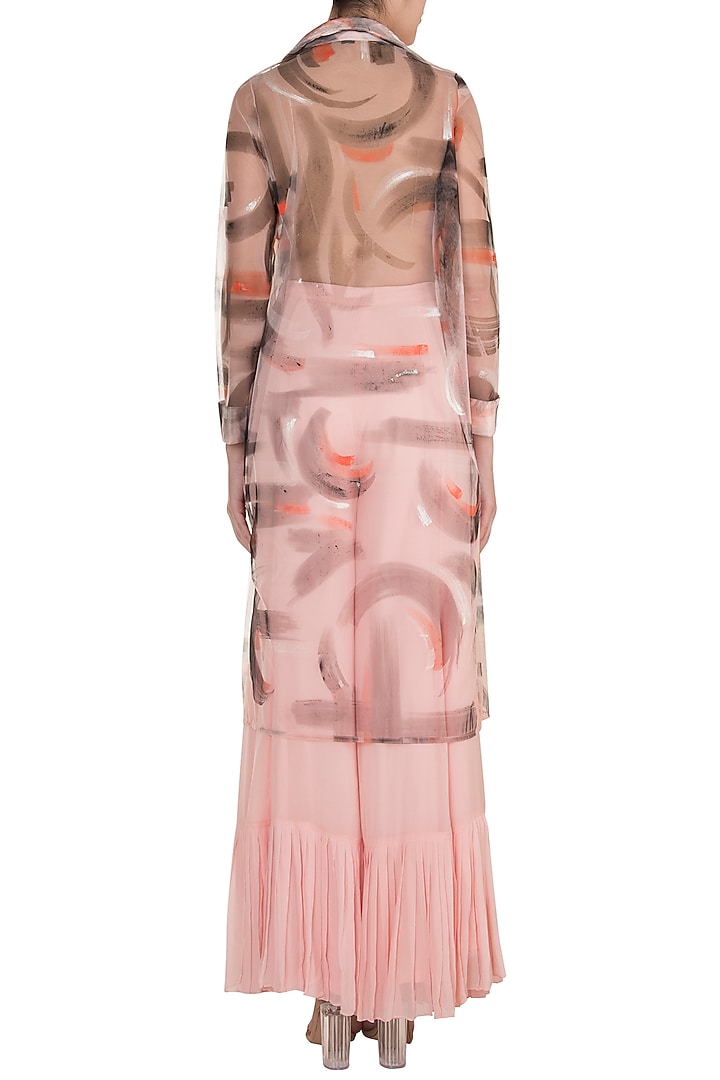 Pink Embroidered Wedding Sharara Set With Painted Jacket by DiyaRajvvir at Pernia's Pop Up Shop