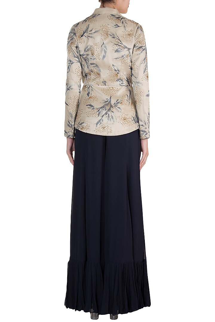 Silver Embroidered & Painted Jacket With Black Skirt Pant by DiyaRajvvir at Pernia's Pop Up Shop