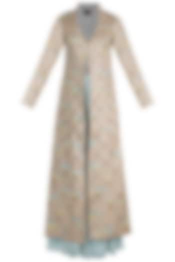 Silver & Powder Blue Embroidered Painted Sherwani Set by DiyaRajvvir at Pernia's Pop Up Shop