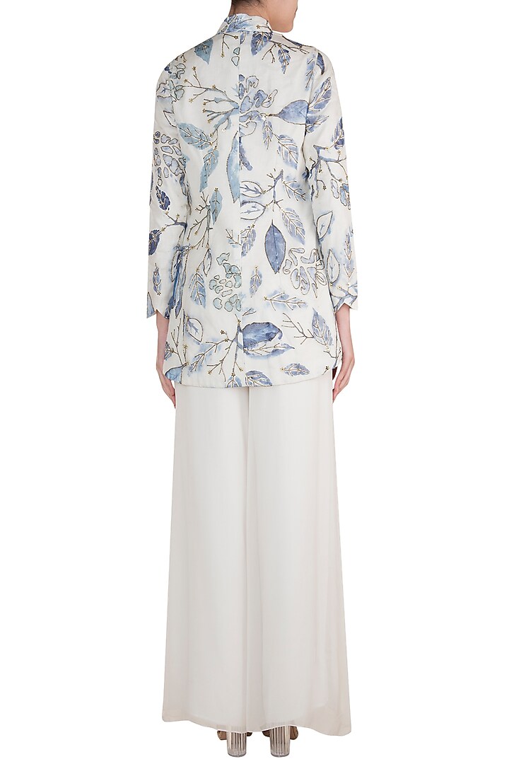 White Embroidered & Painted Jacket With Jumpsuit by DiyaRajvvir at Pernia's Pop Up Shop