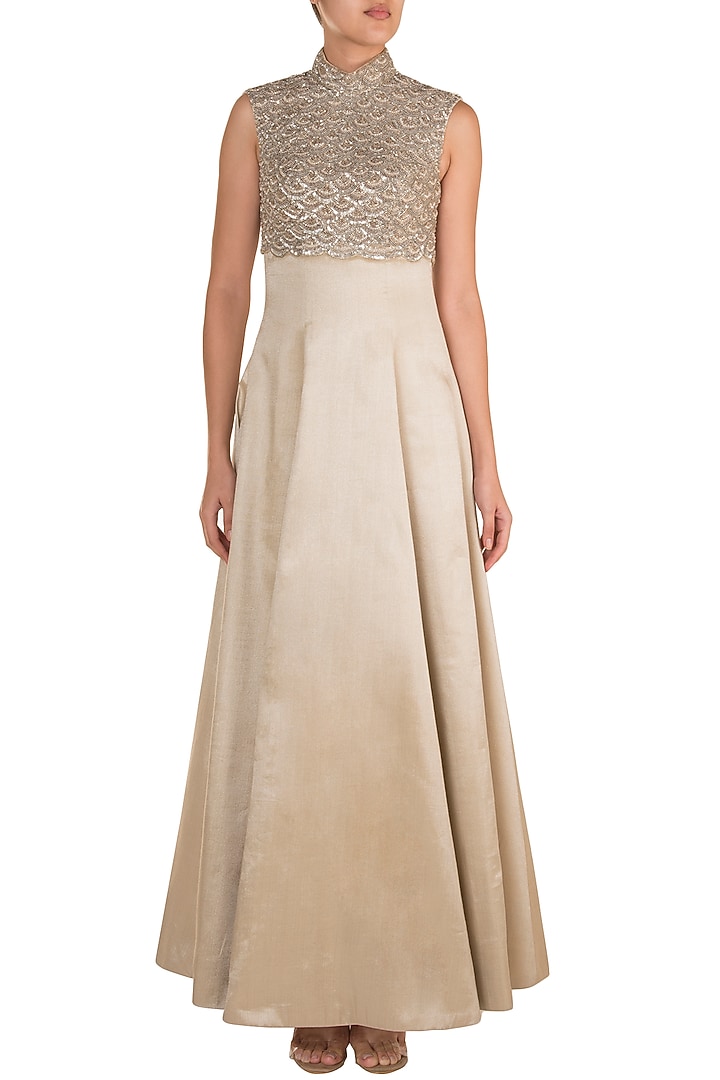 Silver Embroidered Scalloped Wedding Anarkali by DiyaRajvvir at Pernia's Pop Up Shop