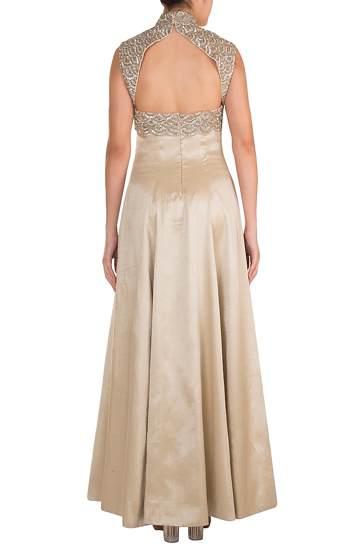 Silver Embroidered Scalloped Wedding Anarkali by DiyaRajvvir at Pernia's Pop Up Shop