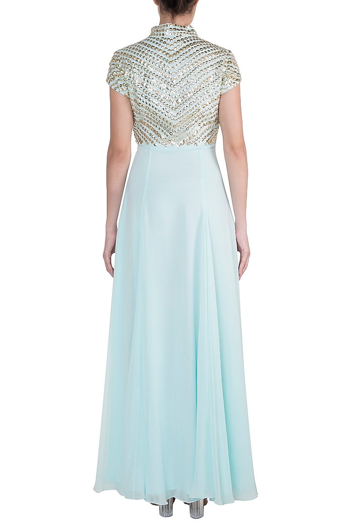 Powder Blue Embroidered Party Wear Anarkali by DiyaRajvvir at Pernia's Pop Up Shop
