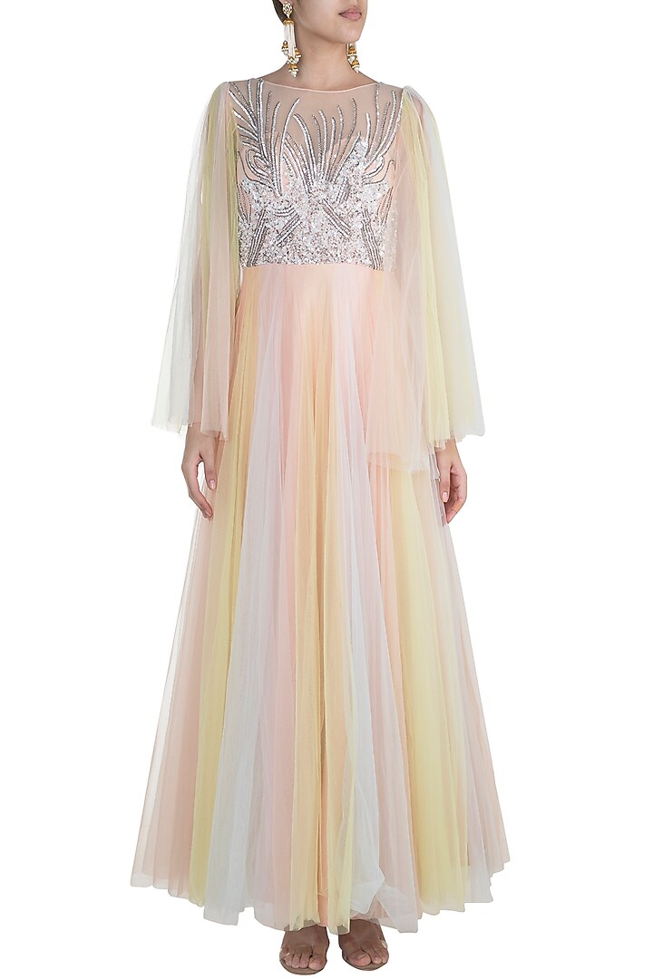 Pink Embroidered Wedding Anarkali With Churidar Pants by DiyaRajvvir at Pernia's Pop Up Shop