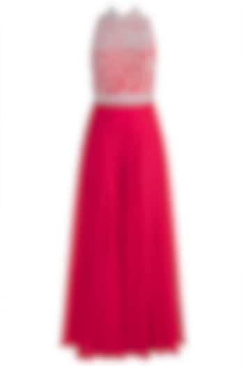 Pink Embroidered Jumpsuit With Belt by DiyaRajvvir at Pernia's Pop Up Shop
