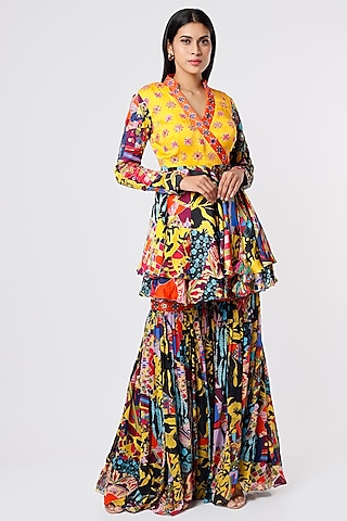 Multi-Colored Printed Gharara Set by DiyaRajvvir