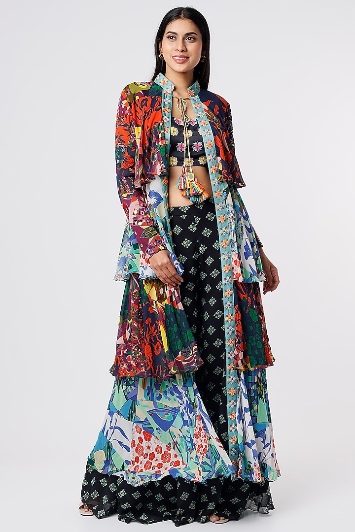 Multi-Colored Printed Cape Set by DiyaRajvvir