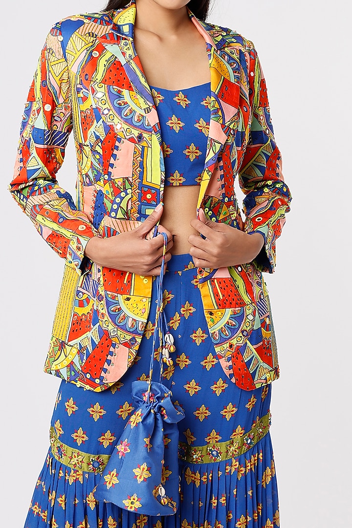 Royal Blue Printed & Embroidered Gharara Set by DiyaRajvvir at Pernia's Pop Up Shop