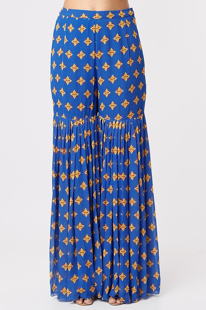 Royal Blue Embroidered Gharara Set by DiyaRajvvir at Pernia's Pop Up Shop
