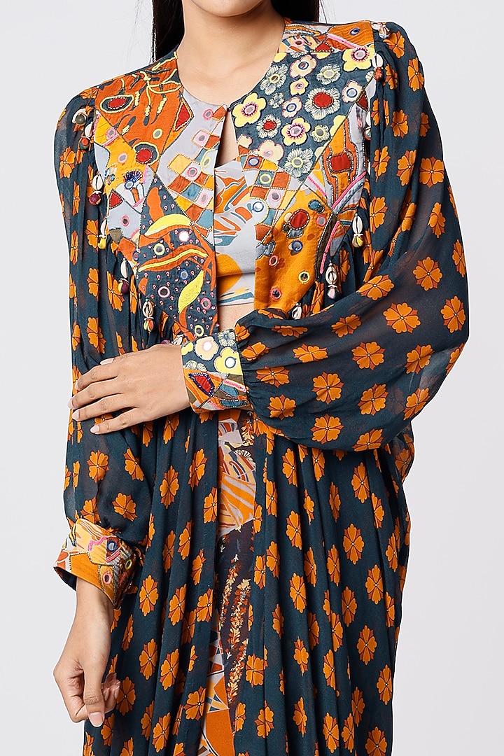 Black Printed Cape Set by DiyaRajvvir at Pernia's Pop Up Shop
