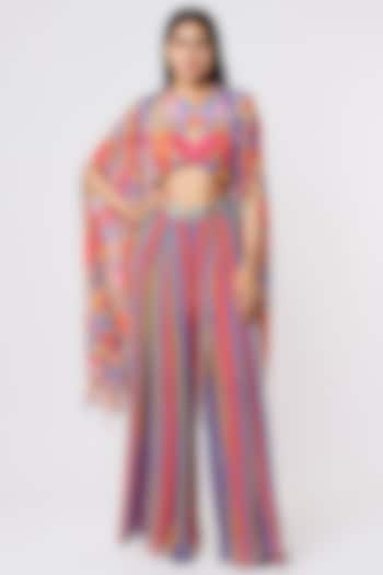 Multi-Colored Striped Jumpsuit With Cape by DiyaRajvvir