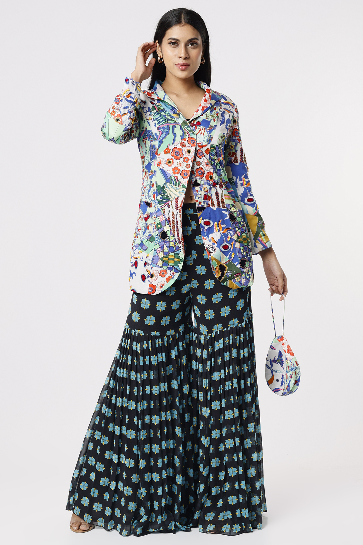 Black Modal & Georgette Gharara Set by DiyaRajvvir at Pernia's Pop Up Shop
