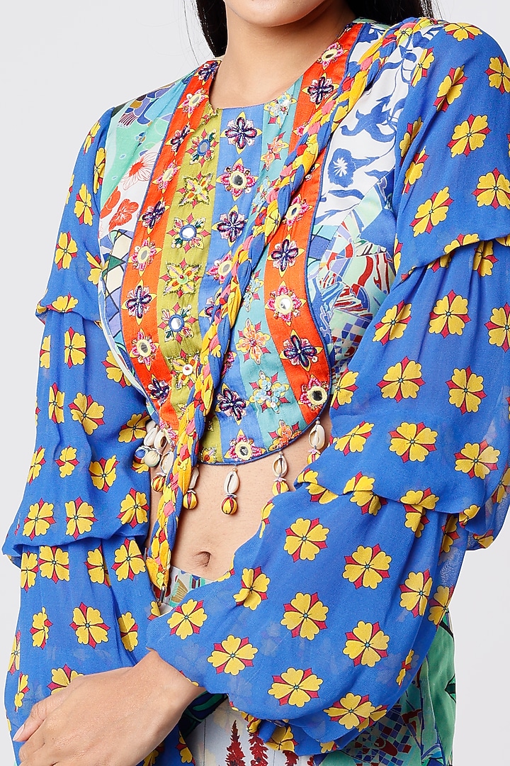 Celtic Blue Modal & Georgette Box-Pleated Pant Set by DiyaRajvvir at Pernia's Pop Up Shop
