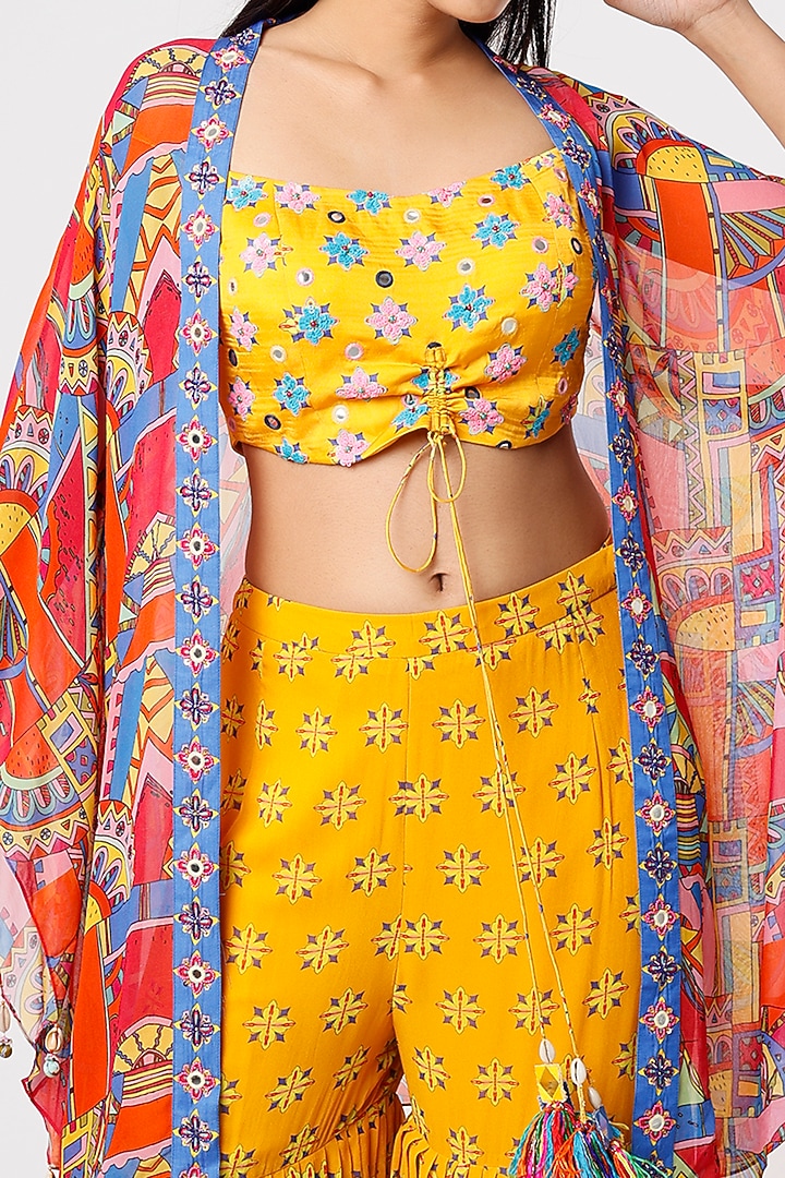 Multi-Colored Geometric Printed Cape Set by DiyaRajvvir at Pernia's Pop Up Shop