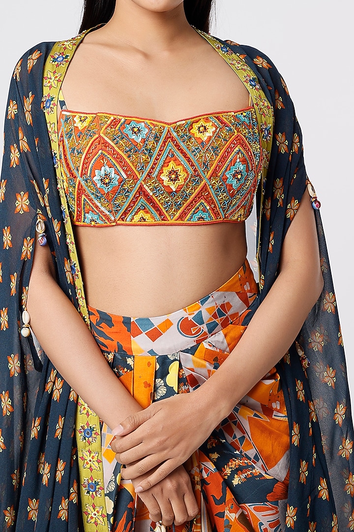 Multi-Colored Dhoti Skirt Set With Cape by DiyaRajvvir at Pernia's Pop Up Shop