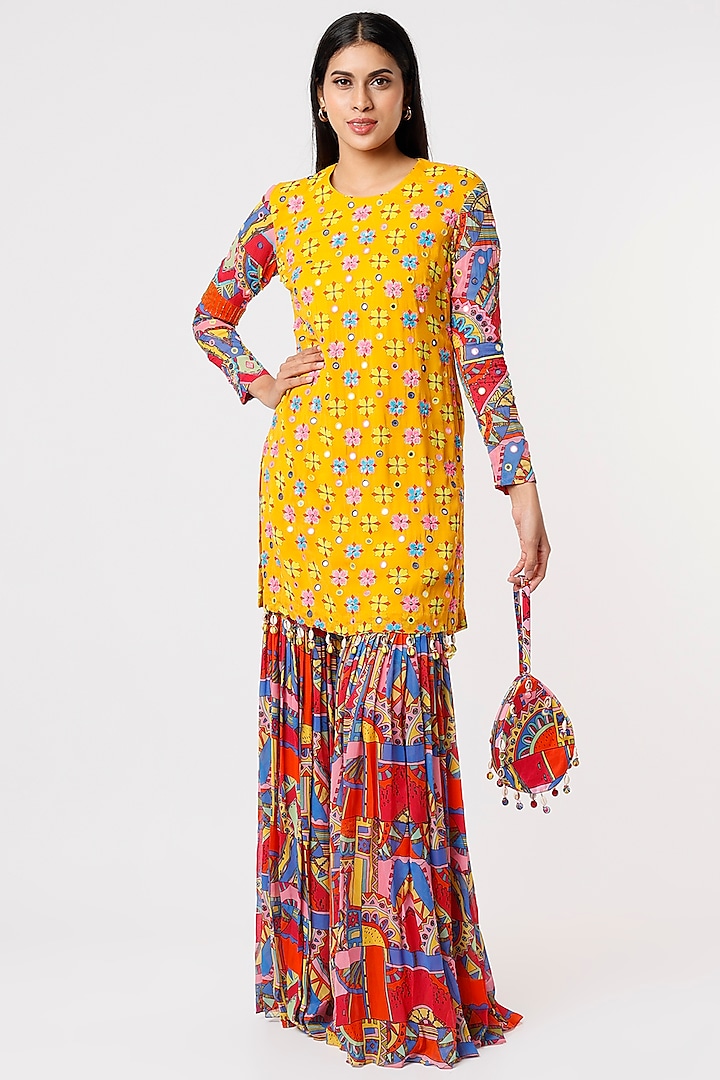 Multi-Colored Printed Gharara Set by DiyaRajvvir