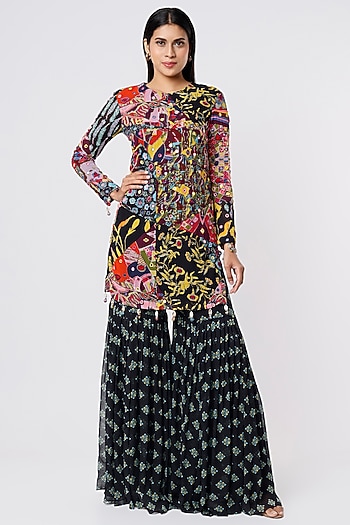 Black Georgette Gharara Set by DiyaRajvvir at Pernia's Pop Up Shop