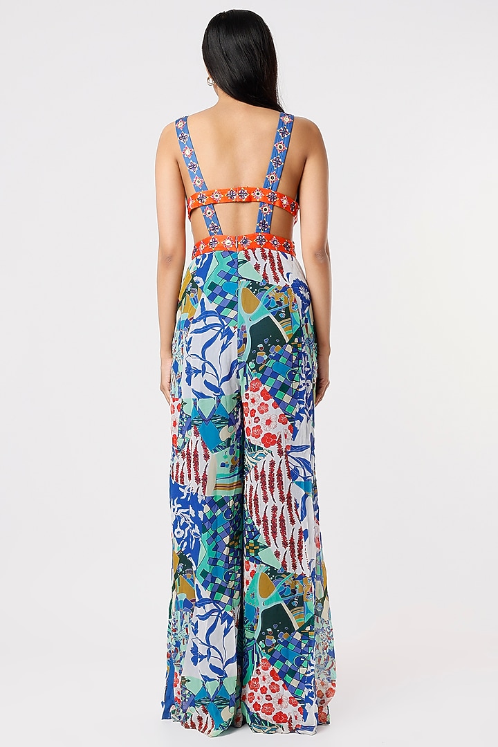 Celtic Blue Printed Jumpsuit With Potli Bag by DiyaRajvvir at Pernia's Pop Up Shop