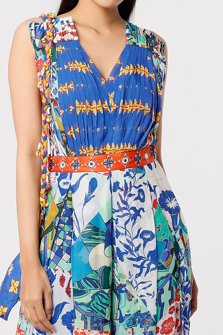 Celtic Blue Printed Jumpsuit With Potli Bag by DiyaRajvvir at Pernia's Pop Up Shop