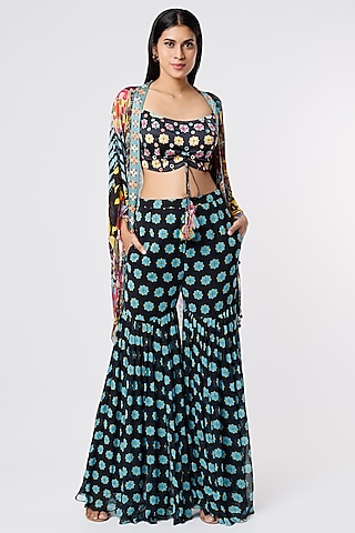 Multi-Colored Cape Set With Aztec Print by DiyaRajvvir