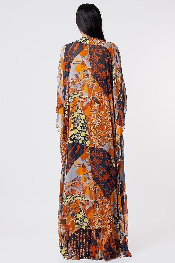 Brown Printed Front-Open Kaftan Set by DiyaRajvvir at Pernia's Pop Up Shop