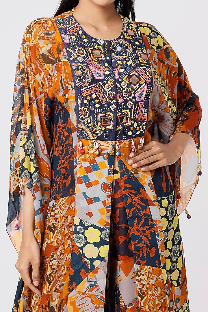 Brown Printed Front-Open Kaftan Set by DiyaRajvvir at Pernia's Pop Up Shop