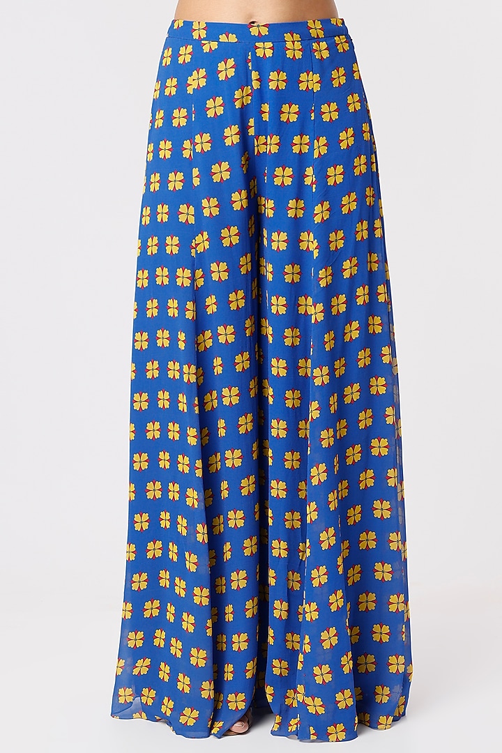 Celtic Blue Printed Front-Open Kaftan Set by DiyaRajvvir at Pernia's Pop Up Shop