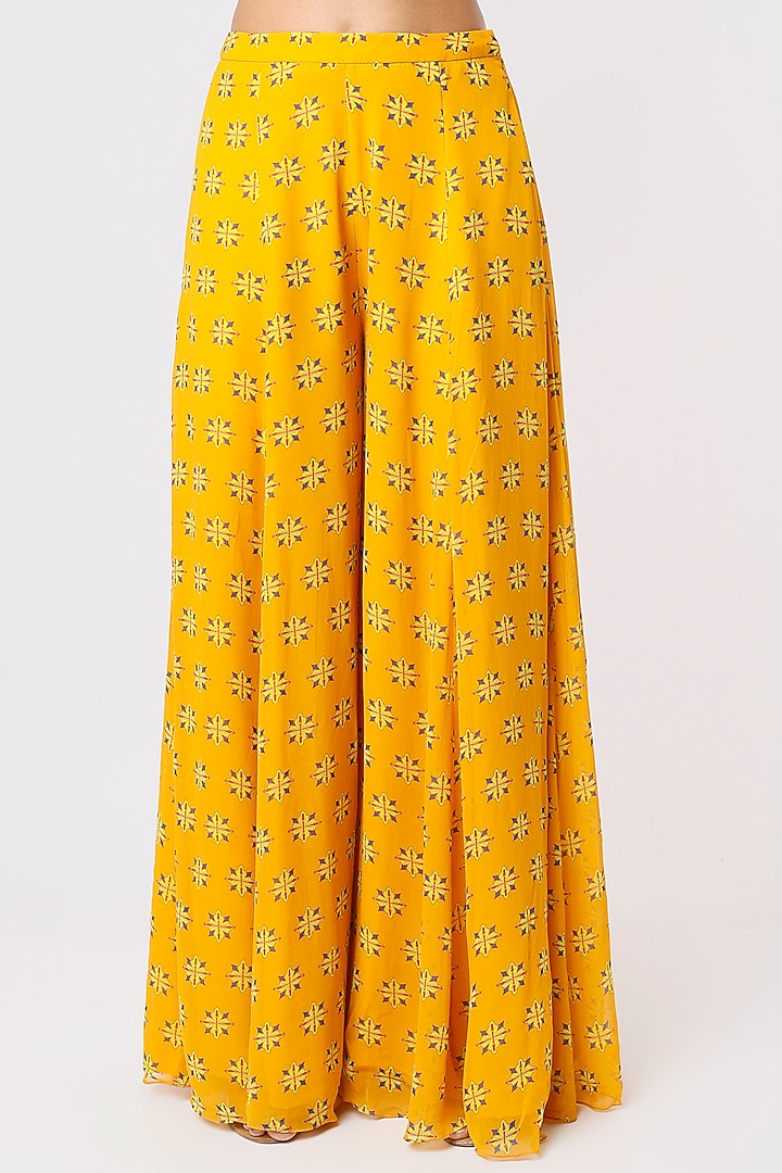 Dandelion Yellow Printed Front-Open Kaftan Set by DiyaRajvvir at Pernia's Pop Up Shop